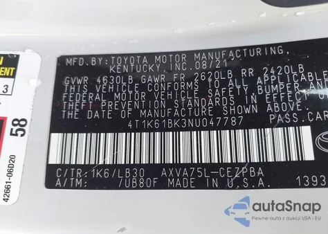 2022 Toyota Camry Xse Awd from USA, damaged, VIN 4T1K61BK3NU047787